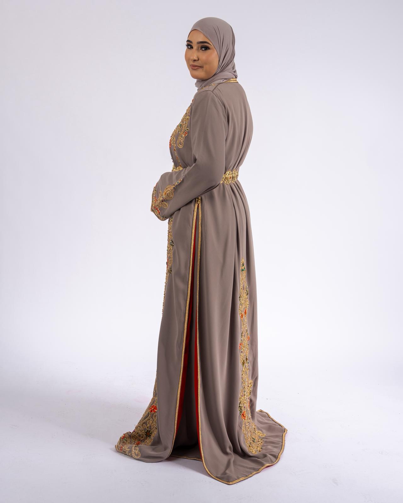Royal Taupe Gold Takchita back view
