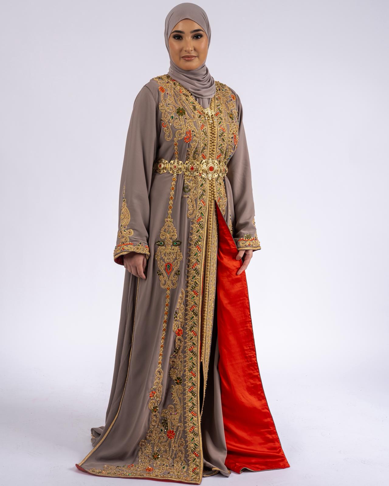 Royal Taupe Gold Takchita front view