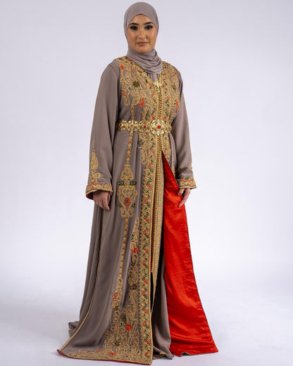 Royal Taupe Gold Takchita front view