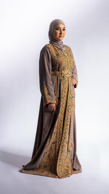 Royal Taupe Gold Takchita front view