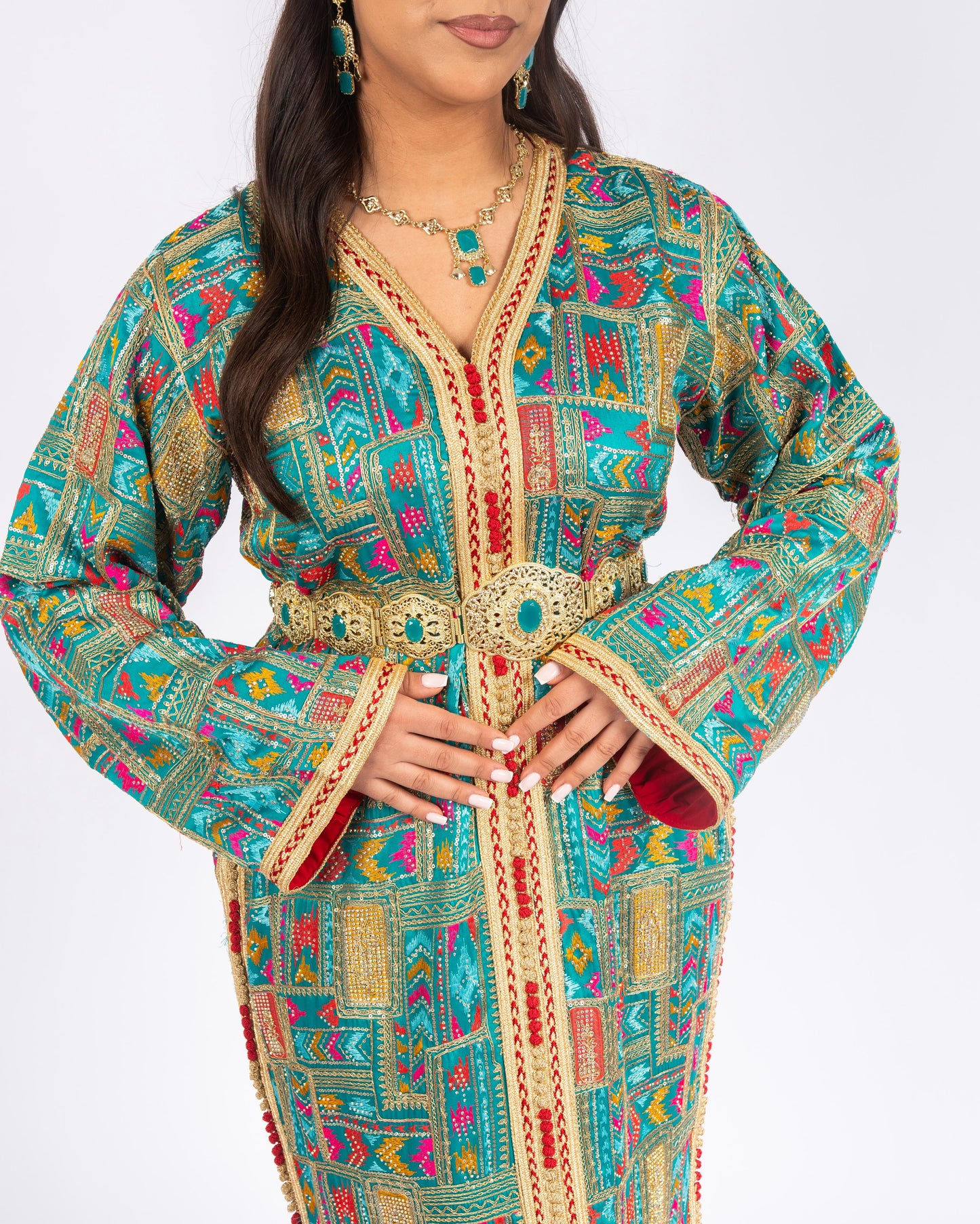 Royal Turquoise Gold Takchita Zoomed