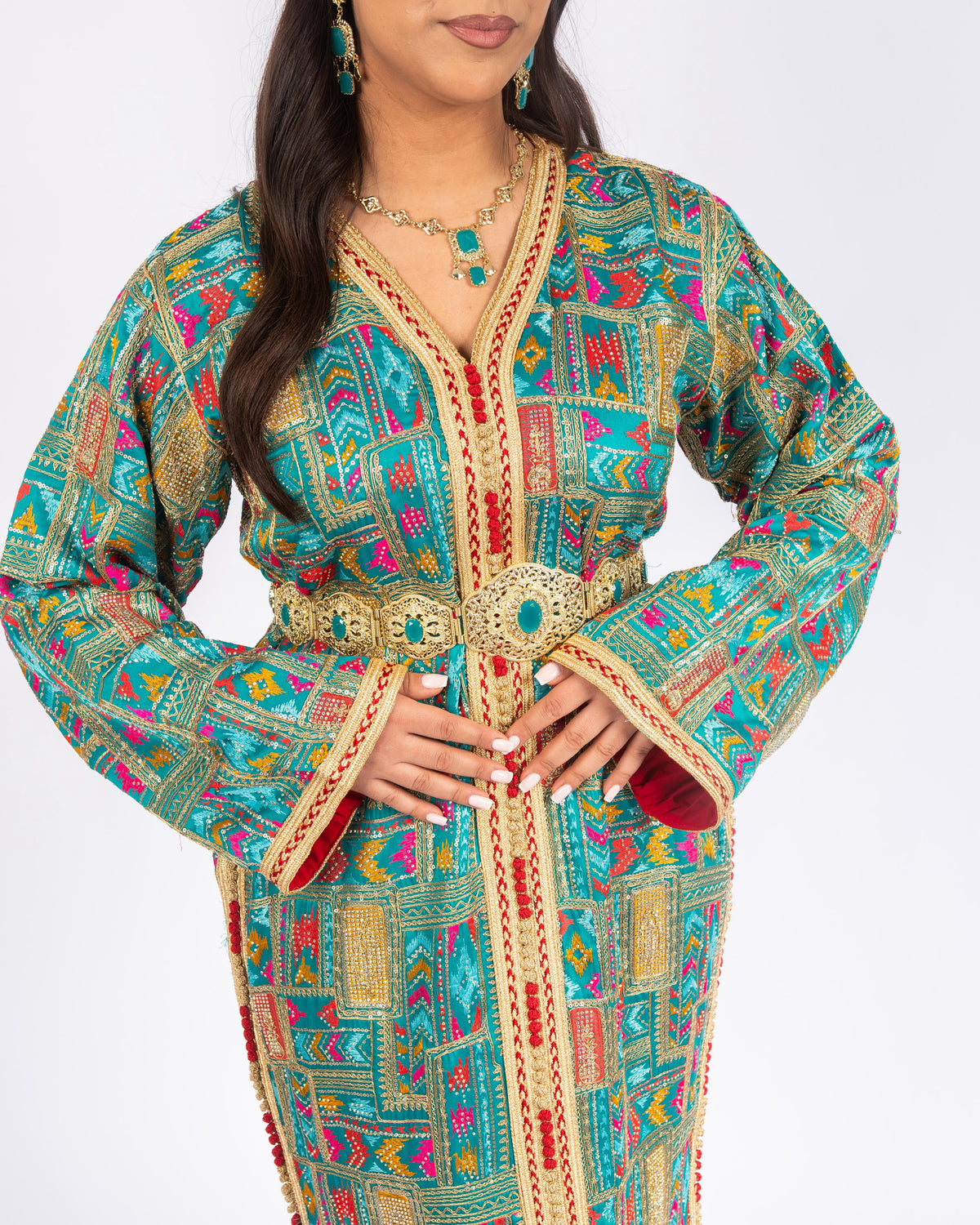 Royal Turquoise Gold Takchita Zoomed