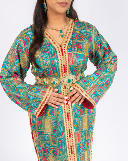 Royal Turquoise Gold Takchita Zoomed